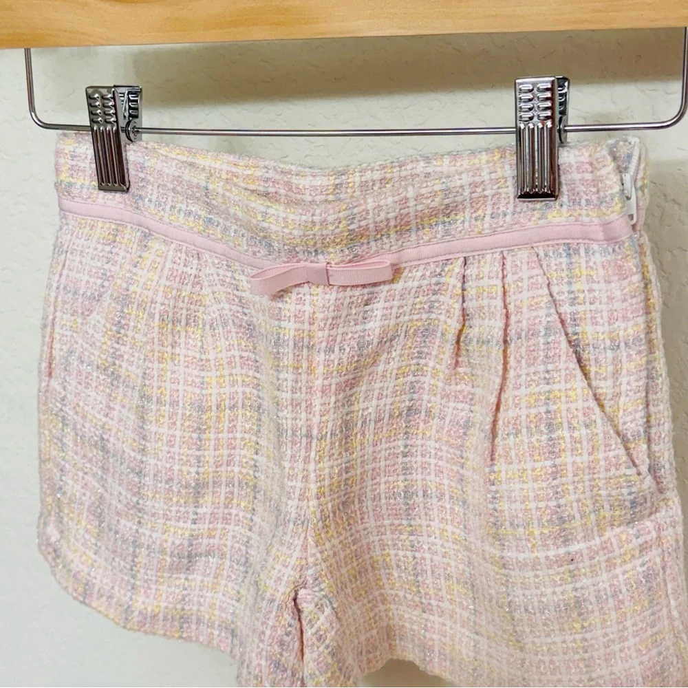 Janie and Jack • Pink Tweed Pleated Coquette Preppy Dress Shorts with Mini Bow